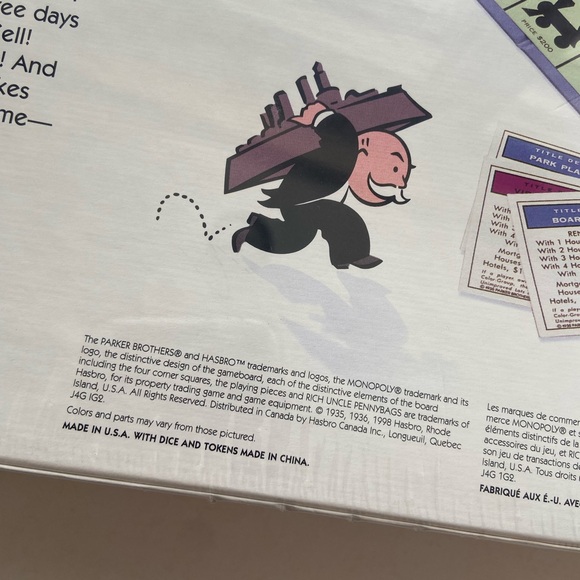 Monopoly Board Game - Classic Red and White Edition, 1998.  Vintage, unopened. - Picture 3 of 4